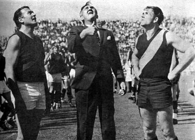 Neil Kerley (right) at the toss of the coin by Prime Minister, John Gorton